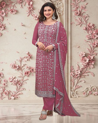 Dealbazaars Corporation Silk Blend Embroidered, Embellished, Self Design Salwar Suit Material