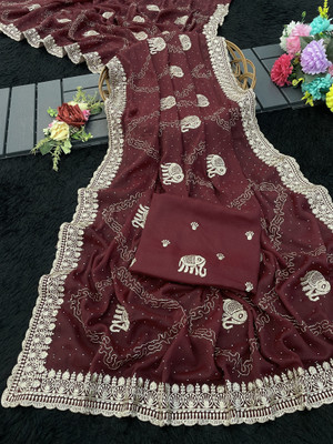 KHRITI FAB Embroidered Bollywood Georgette Saree(Maroon)