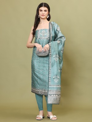 Meena Bazaar Tussar Silk Embroidered Salwar Suit Material