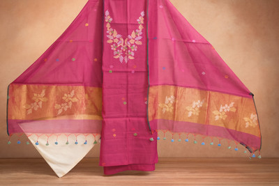 Uniquefashion Muslin Embroidered, Self Design, Chevron/Zig Zag Kurta & Churidar Material
