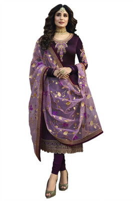 SHAFNUFAB Satin Embroidered Salwar Suit Material