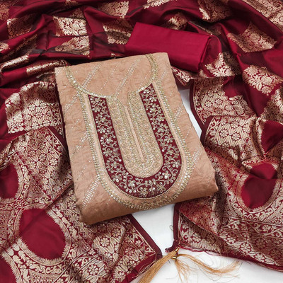 NIDHI'S FASHION Silk Blend Embroidered Salwar Suit Material