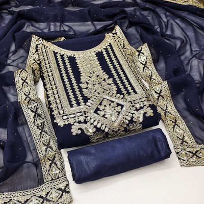 PANZORA Georgette Embroidered Kurta & Patiyala Material