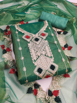 FLAPION CREATION Chanderi Embroidered Salwar Suit Material