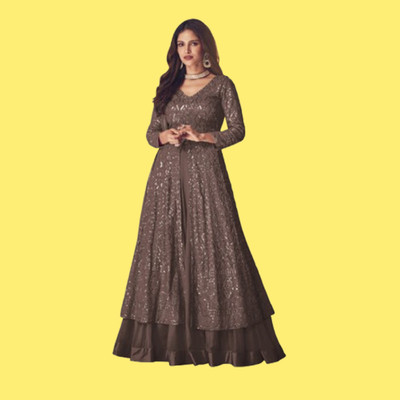 KAPANKU Georgette Embroidered Gown/Anarkali Kurta & Bottom Material
