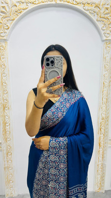 ANUVRATA Printed Assam Silk Pure Silk Saree(Blue)