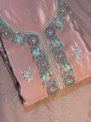 GUMBERTEXTILES Organza Embroidered Salwar Suit Material