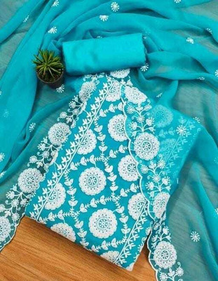FUSIONVALLEY Georgette Embroidered Salwar Suit Material