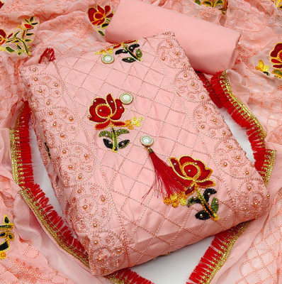 PRIPA8 Chanderi Embroidered Salwar Suit Material
