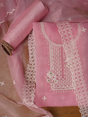 Jaipur Kurti Organza Embroidered Salwar Suit Material