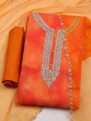Meena Bazaar Organza Embellished Salwar Suit Material