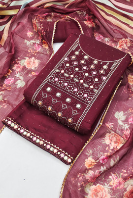 Tavas Chanderi Embroidered Salwar Suit Material