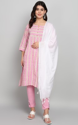 TAHURA CREATION Cotton Blend Self Design, Striped Salwar Suit Material