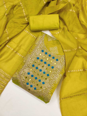 MAHAKAL TEXTILE Chanderi Embroidered Salwar Suit Material