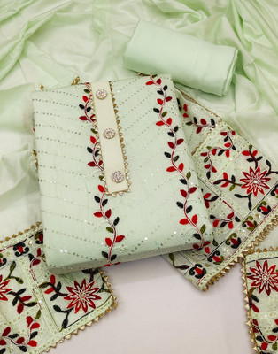 Samah Cotton Silk Dyed, Embroidered, Embellished Salwar Suit Material
