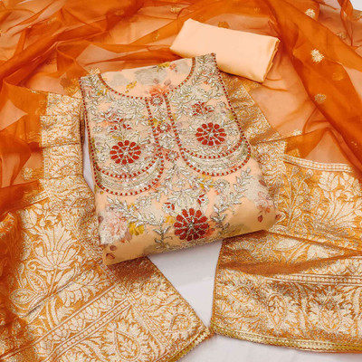 Peachmode Silk Blend Self Design Salwar Suit Material