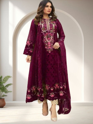 Dealbazaars Corporation Georgette Dyed, Embroidered, Embellished, Self Design Salwar Suit Material