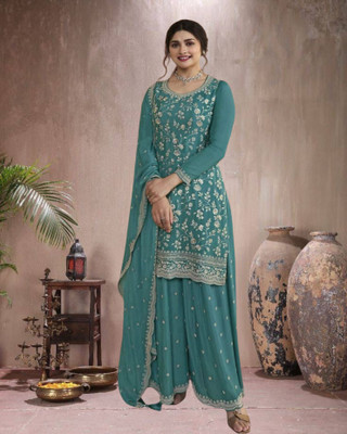 Dealbazaars Corporation Georgette Dyed, Embroidered, Embellished, Self Design Salwar Suit Material