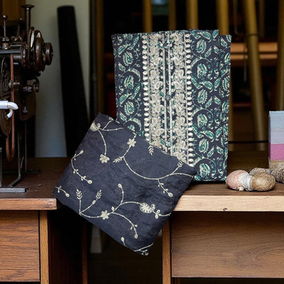 AKRISHA Silk Blend Embroidered, Printed Salwar Suit Material