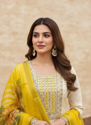 BlissFlair Cotton Silk Embroidered Salwar Suit Material