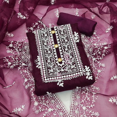 NEGRONISTAR Organza Embroidered Salwar Suit Material