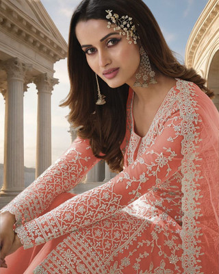 Dealbazaars Corporation Net/Lace Dyed, Embroidered, Embellished, Self Design Salwar Suit Material