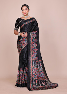 DHYEY CREATION Printed Bandhani Pure Silk, Silk Blend Saree(Black)