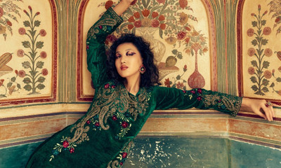 Kharatis Velvet Embroidered Salwar Suit Material