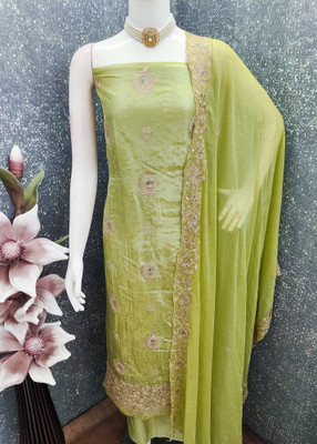 Shree Meladi Pure Silk Solid, Embroidered, Floral Print, Embellished Salwar Suit Material