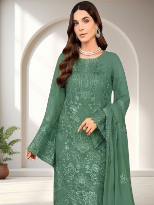 Dealbazaars Corporation Georgette Dyed, Embroidered, Embellished, Self Design Salwar Suit Material