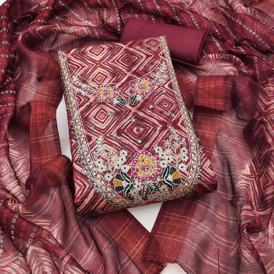 Bliissfalir Cotton Blend Embroidered Kurta Fabric