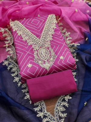 RUDRAA FAB Chanderi Embroidered, Printed Salwar Suit Material