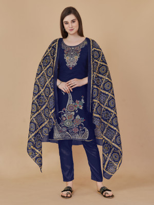 RUDRAA FAB Chanderi Embroidered Salwar Suit Material