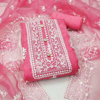 NEGRONISTAR Organza Embroidered Salwar Suit Material