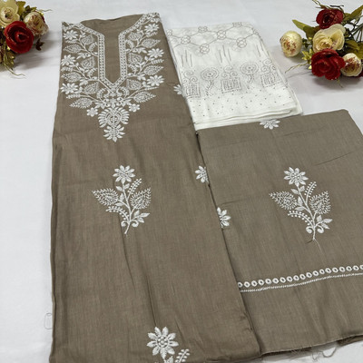 qalb luxuria Cotton Blend Embroidered Salwar Suit Material