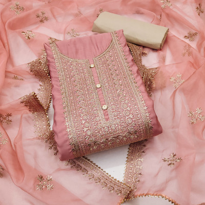manvaa Silk Blend Embellished Salwar Suit Material
