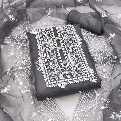 M FASHION Organza Embroidered Salwar Suit Material
