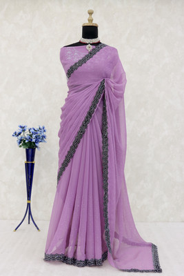 SHUBHDRASHTI NX Floral Print Blouse Material Organza Saree(Purple)