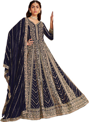 SHAFNUFAB Georgette Embroidered Salwar Suit Material