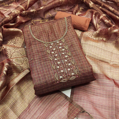 Jaipur Kurti Organza Embroidered, Checkered Salwar Suit Material