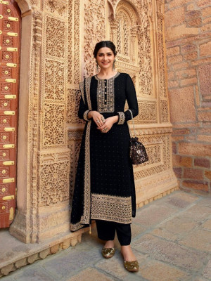 Dealbazaars Corporation Georgette Dyed, Embroidered, Embellished, Self Design Salwar Suit Material