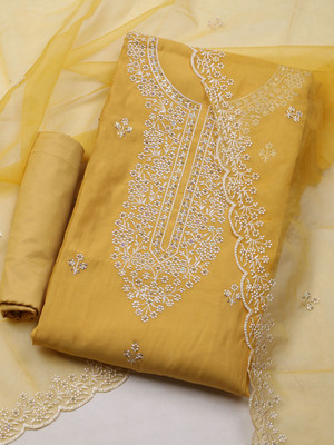 Meena Bazaar Chanderi Embroidered Salwar Suit Material