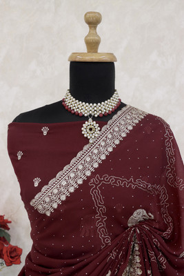 AENIMATION Embroidered Bollywood Georgette Saree(Maroon)