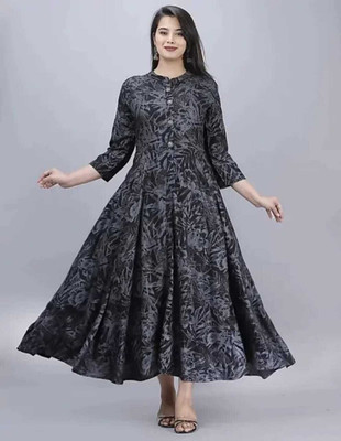 GALAXY CREATION Anarkali Gown(Black, Grey)