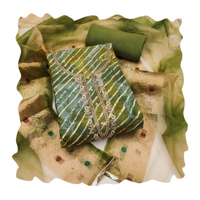 NEGRONI Cotton Silk Embroidered, Printed, Striped Salwar Suit Material