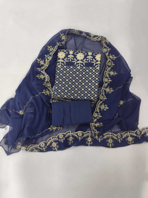 skyfiesta Georgette Embroidered Salwar Suit Material