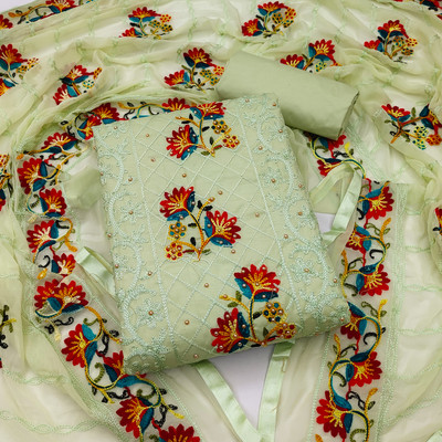 shankhpushpi Cotton Blend Embroidered Salwar Suit Material