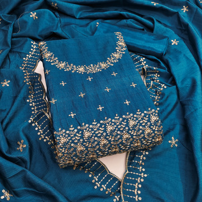 Saware Cotton Silk Embroidered Salwar Suit Material