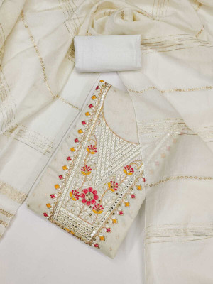 FANCYNINE Chanderi Embroidered Salwar Suit Material