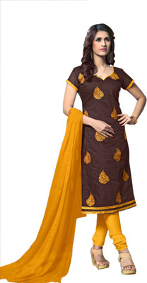manvaa Cotton Blend Embroidered Salwar Suit Material